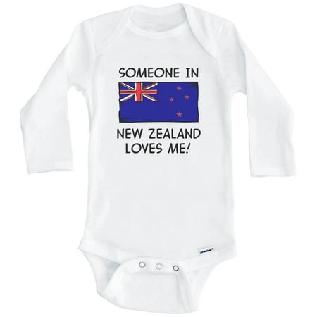 

Someone In New Zealand Loves Me Kiwi Flag One Piece Baby Bodysuit (Long Sleeve) 6-9 Months White