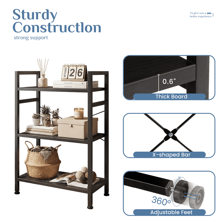 Gianna 3-Tier Industrial Bookshelf, Black, Freestanding photo 6