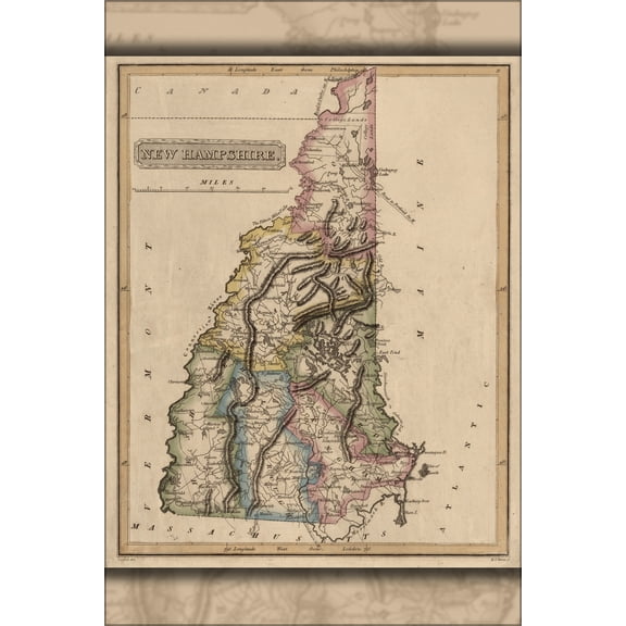 24"x36" Gallery Poster, map of New Hampshire 1817