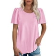 thumbnail image 2 of Pink Women's Short Sleeve T-shirt, Women'S Round Neck Puffed Sleeve Hole Hollow Short Sleeve Casual T Shirt Top,Women's Short sleeve T-shirt M, 2 of 5