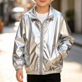 thumbnail image 2 of SGFCWSX Boys Bomber Jacket Metallic Zip Up Lightweight Shiny Windbreaker Coat Gray Size 6, 2 of 9