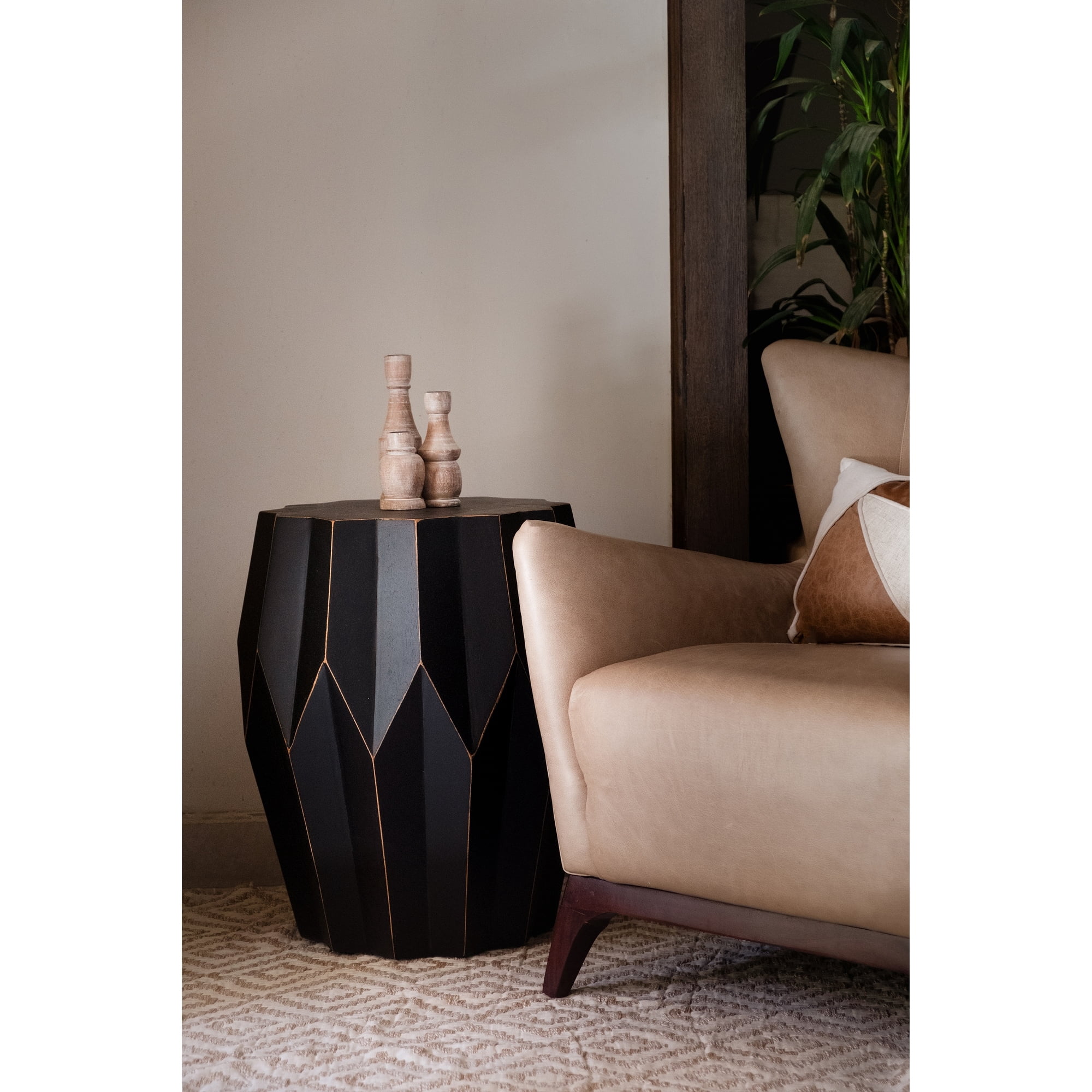 Chantel End Table Black color geometrical solid wood  end table