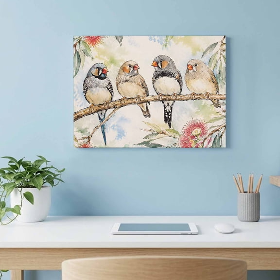 Spring Birds Canvas Wall Art, Country Rustic Vintage Pastoral Red Flowers Tree Leaf Wall Art Prints Artwork Framed Canvas Ready to Hang Art Pictures for Living Dining Room Bedroom Hallway 24" x 18"