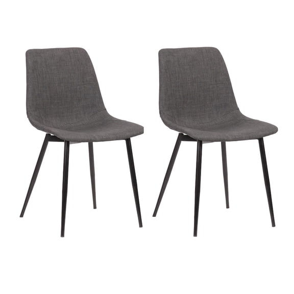 Armen Living Monte Dining Chair in Charcoal Fabric with Black Metal Legs Set Of 2