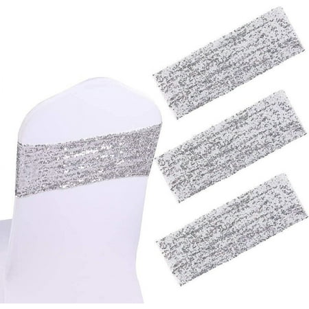 

5/10/20pcs Sequin Chair Sashes 5.9 x13.78 Stretch Spandex Bands Sparkling Chair Cover Decorations for Wedding Banquet Party Festival Home Decor (Silver)