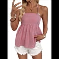 thumbnail image 3 of Camiseta de Tirantes Finos con Estampado de Cuadros Y2K para Mujer, Estilo Babydoll con Cuello Cuadrado y Fruncido. Rojo L, 3 of 10