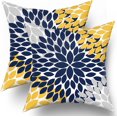 thumbnail image 1 of Navy Blue Yellow Pillow Covers 18X18 In Yellow Gray Dahlia Floral Geometric Pillow Cases Set of 2 Elegant Geometry Flower Throw Pillows Spring Summer Home Decor for Couch Room Bed Cushion Outdoor, 1 of 6