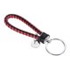 thumbnail image 1 of Llavero de cuero trenzado con funda de anillo de acero inoxidable, cordón de muñeca tejido de PU, rojo negro, 1 of 5