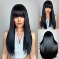 thumbnail image 1 of Pelucas sintéticas de color rubio claro para mujeres blancas, pelo largo y liso, marrón, Rubio, Cosplay, pelo Natural con flequillo, resistente al calor, 1 of 4