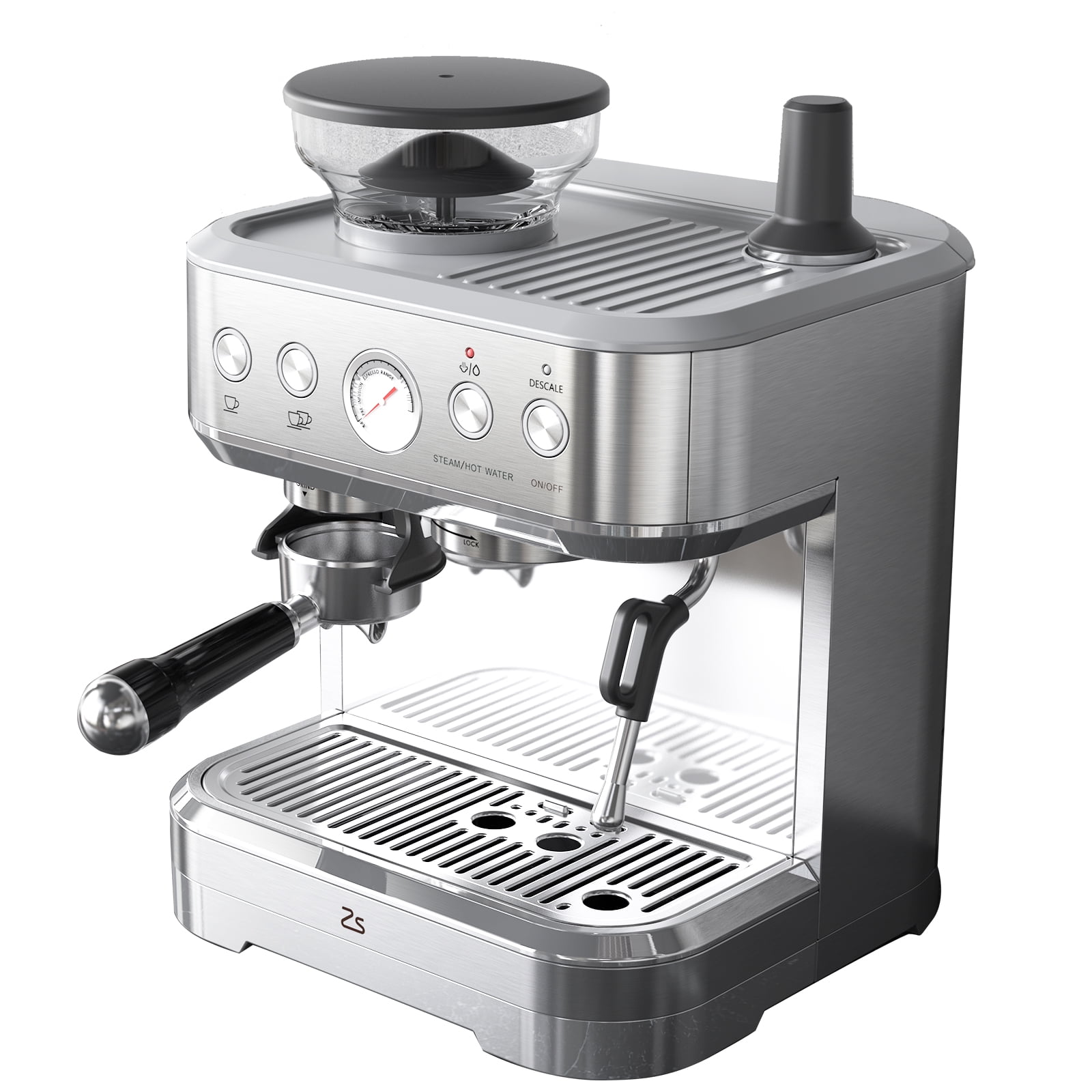 Ashion Espresso Machine 15 Bar Automatic Coffee Machine with Milk Frother and Grinder All In One Stainless Steel Coffee Maker with Pump, 2.5L Water Tank