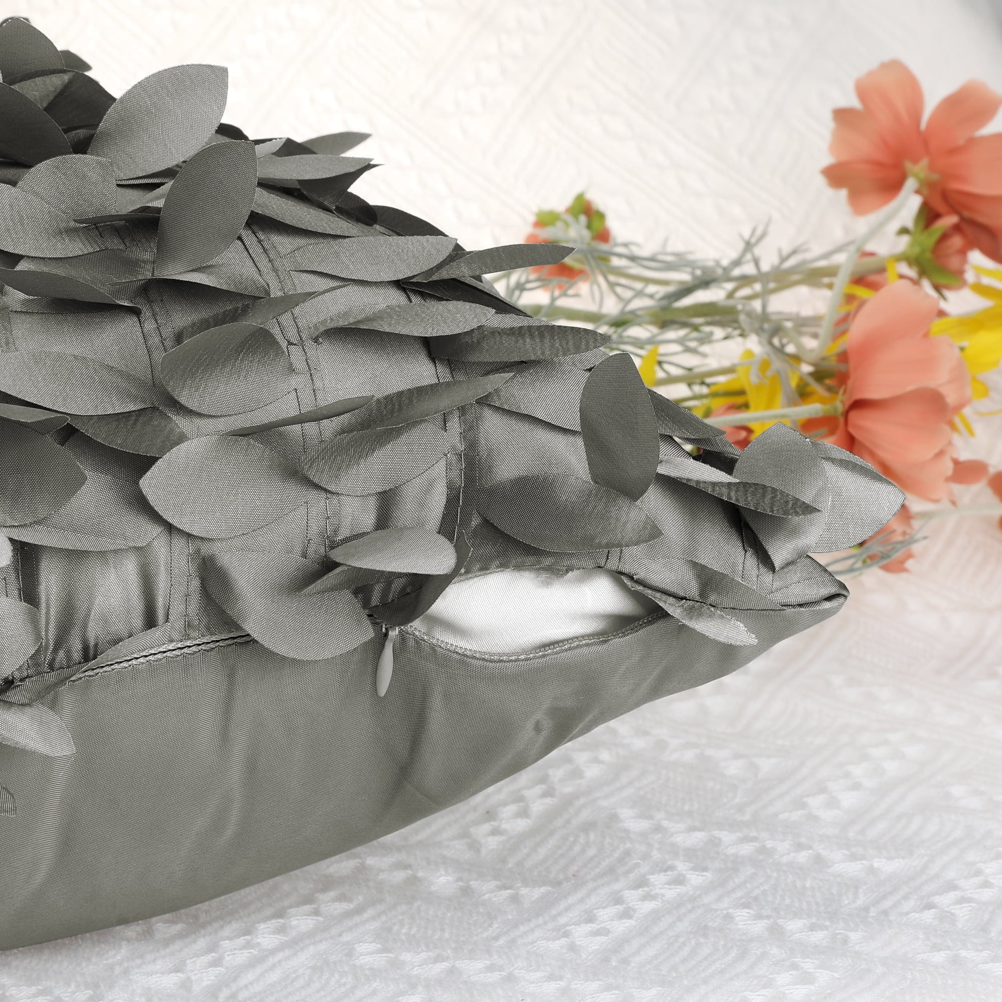 Unique Bargains Sequins Leaf 3D Throw Pillow Cover Pack of 4 Solid Color Cushion Covers Grey/Gold 18" x 18"