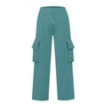 thumbnail image 4 of Tiweut Casual Cargo Pants Women High Waist Loose Fit Elastic Waistband Drawstring Utility Wide Leg Comfortable Pockets Regular Trousers Mint Green,2XL, 4 of 7