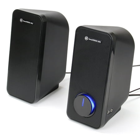 GOgroove Computer Speakers - SonaVERSE UB2 Multimedia USB Powered PC Speakers for Desktops & Laptops - 2 Way Drivers Enhance Clarity and Bass, Built-in Headphone & AUX Input Jacks, LED Volume
