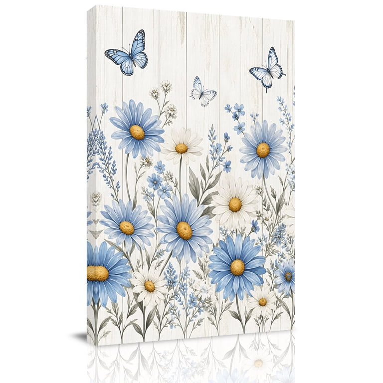 Blue Daisies Canvas Wall Art for Living Room, Summer Flower