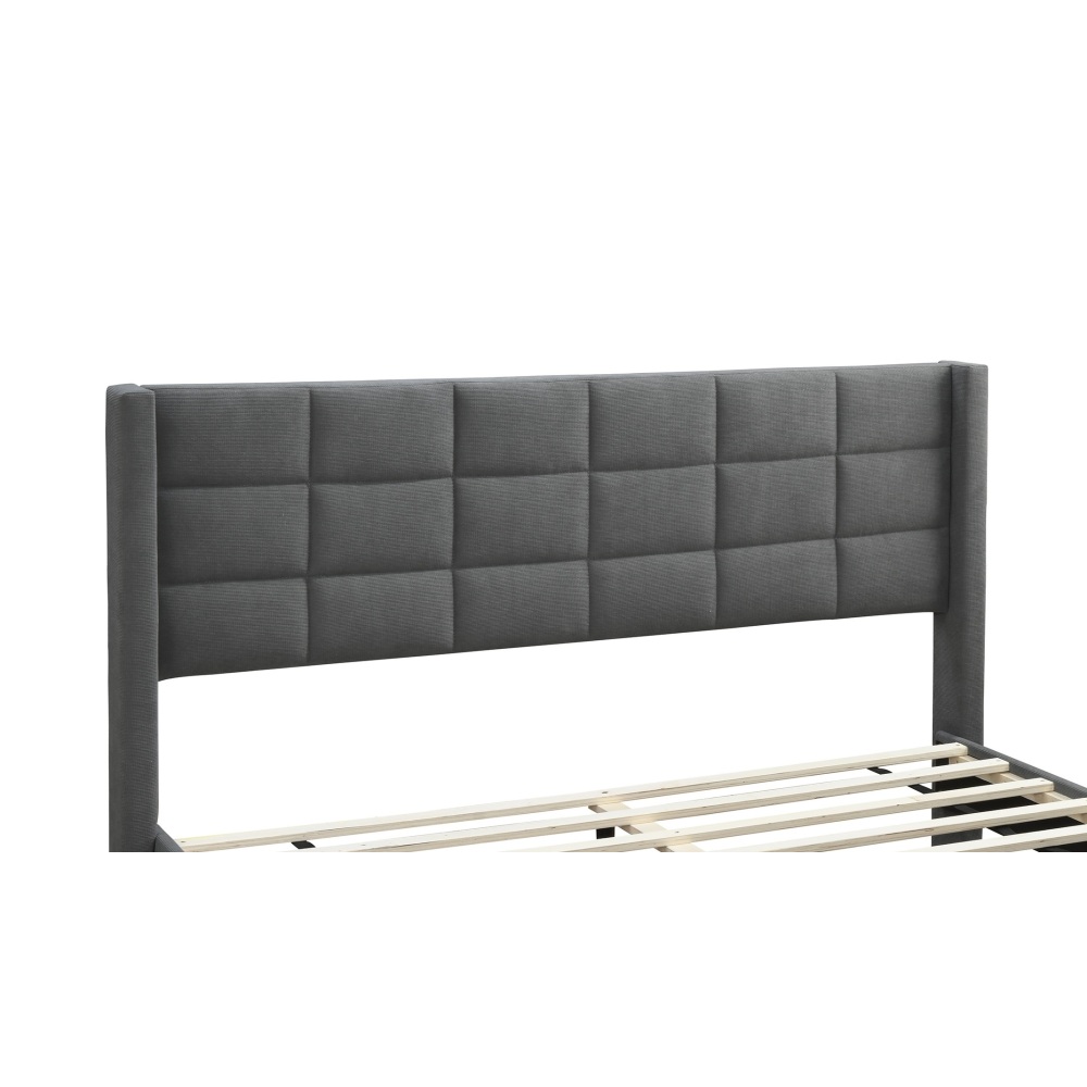Tcbosik Upholstered Platform Bed Queen Size, Bed Frame with Button Tufted Button Wingback Headboard, No Box Spring Needed, Gray