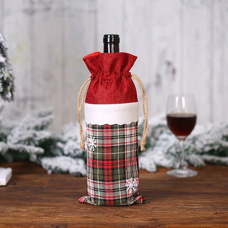 

Christmas Home Christmas Decorations Kitchen Table Top Dress Up Props Plaid Set Red Bottle Set Bottle Bag