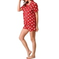 thumbnail image 4 of INSPIRE CHIC Women's Short Sleeve Notch Collar Piped Button Down Sleepwear Polka Dots Pajama Sets X-Small Red-1, 4 of 4