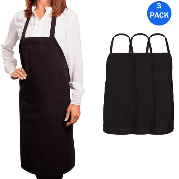 Q-Tees Bib Chef Black Cooking Apron, Ideal for Cooking with Plane Design for Kitchen Aprons 3 Pack, One Size