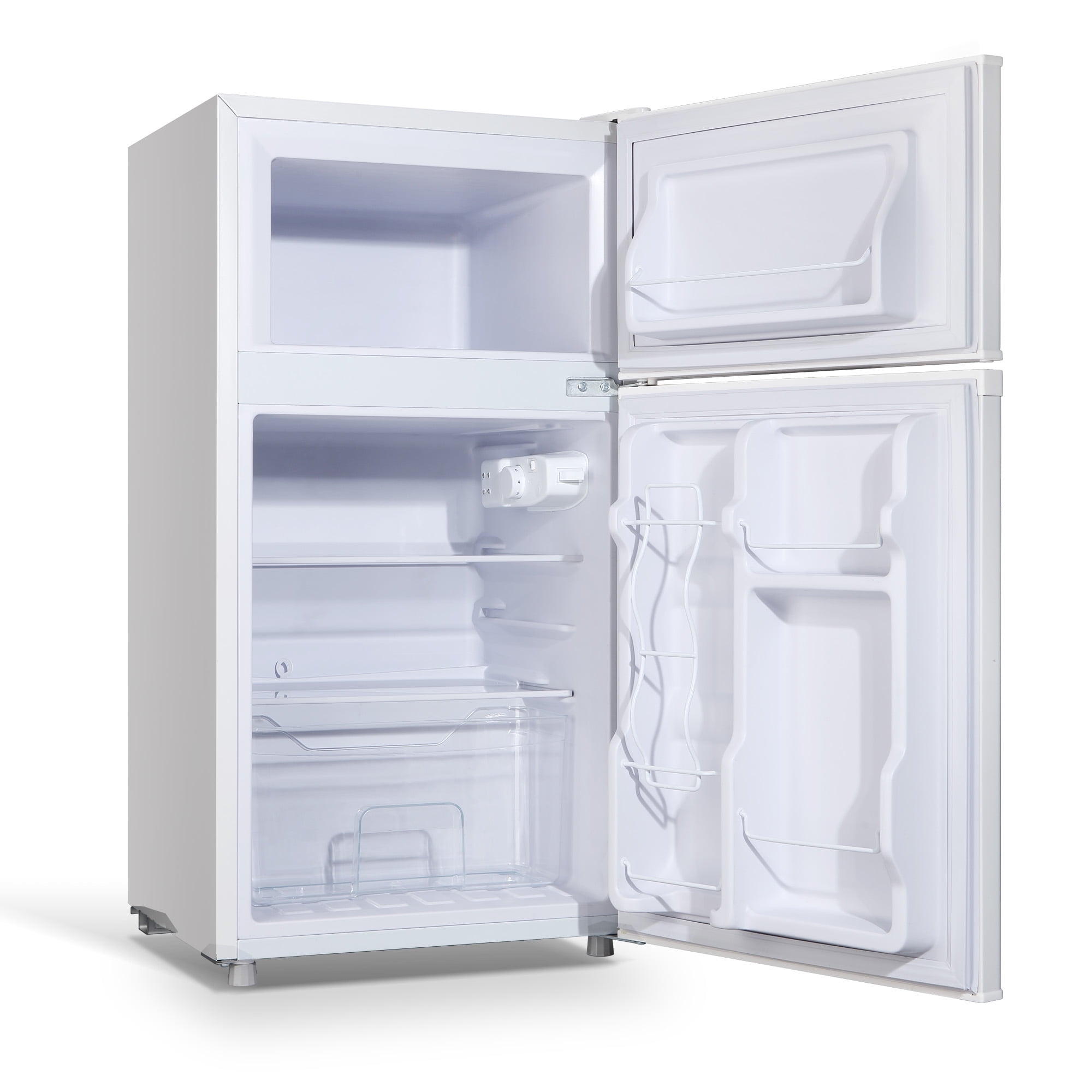 3.5Cu.ft Two Door Mini Fridge with Freezer,7 Adjustable Thermostat,17.9*17.5*34.7 inches,Apartment Size Refrigerator,White,New