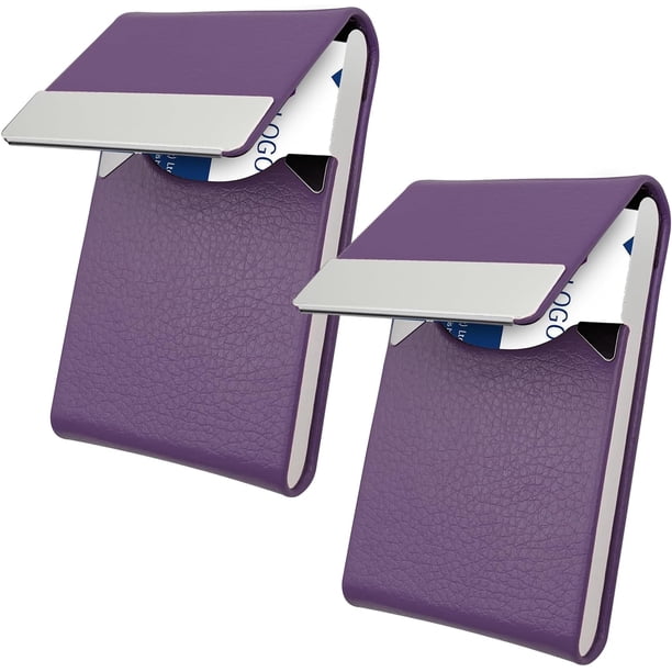 Cartera de bloqueo, paquete de 2 tarjeteros de visita de piel sintética, estuche para múltiples tarjetas, estuche para identificación de tarjeta de crédito con cierre magnético - Púrpura