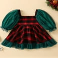 thumbnail image 4 of Robes de Noël 1-5 Ans pour Fillette, Col Carré à Carreaux, Manches Bouffantes en Maille, Robe Princesse Ligne A en Tulle, Robes de Fête, Rouge, 4-5 Ans, 4 of 7
