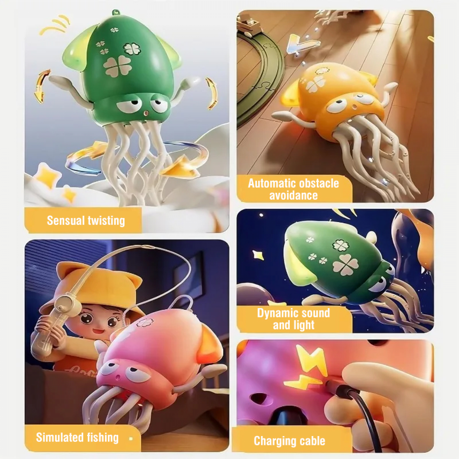 Dancing Octopus Baby Toy Electric Octopus Robot Automatic Obstacle Avoidance Octopus with LED&Music, Toys Gifts for Kids