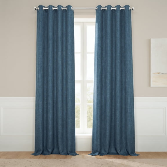 HPD Half Price Drapes Story Blue Grommet Faux Linen Room Darkening Curtains for Bedroom & Living Room Curtains (1 Panel), Door & Window Curtains 84 inches long, Grommet curtains & drapes, 50W X 84L