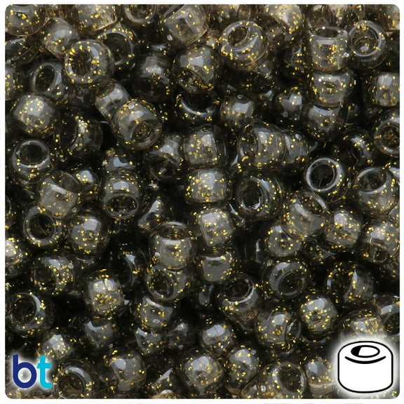 BeadTin Jet Gold Sparkle 9mm Barrel Pony Beads (500pcs)
