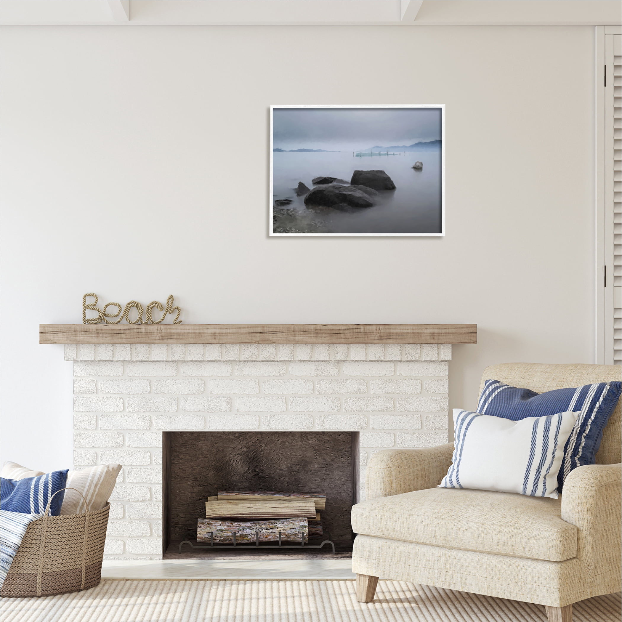 Stupell Industries Foggy Sea Landscape Nature Painting White Framed Art Print Wall Art, 30 x 24