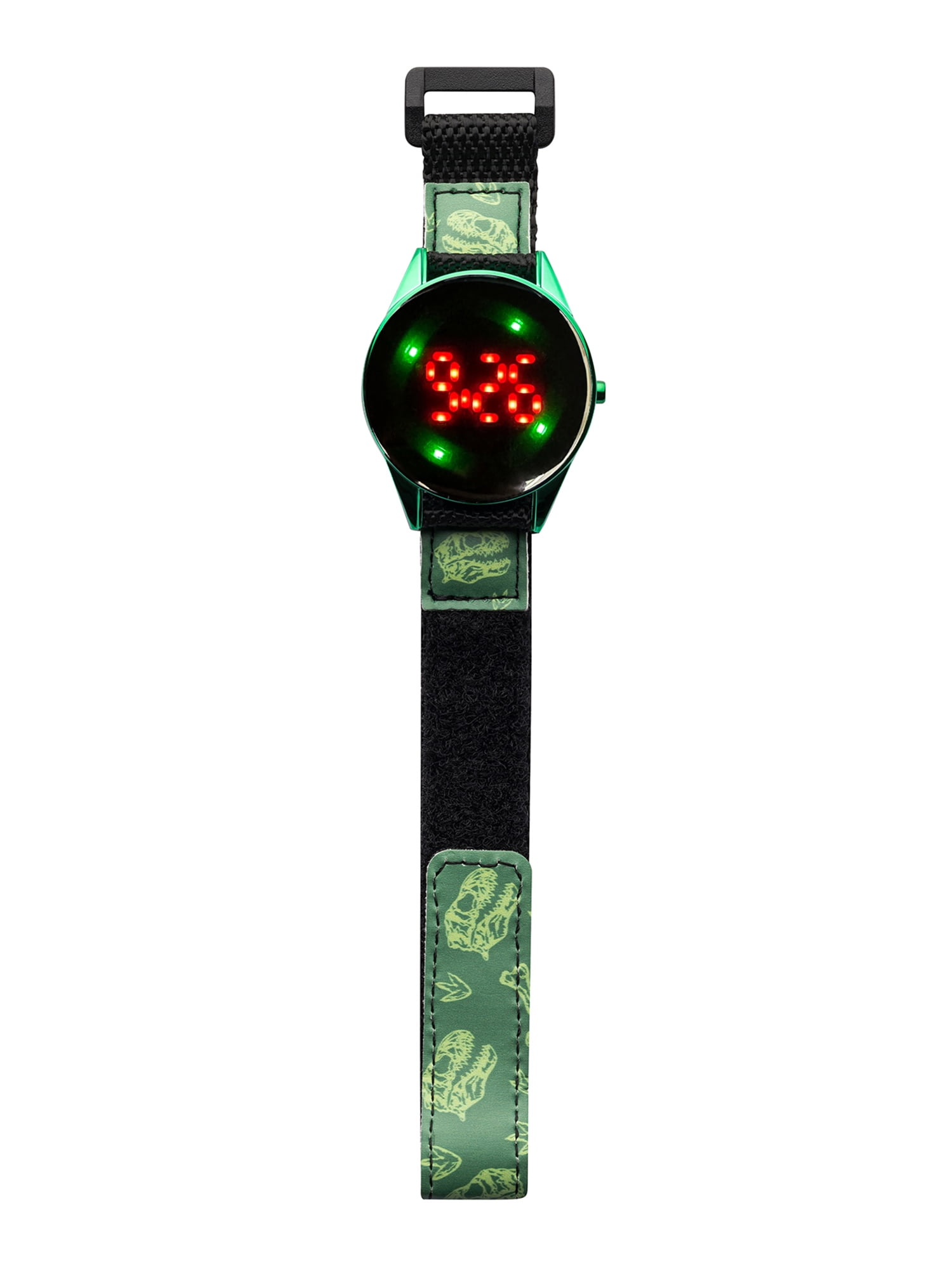 Boys Round LED Dial Dino Print Velcro Kids Digital Watch, Green
