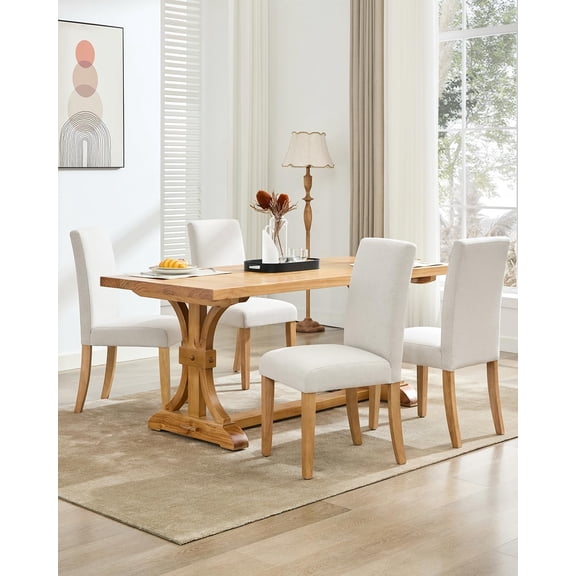 Upholstered Parsons Dining Chairs Set of 4 with Wood Legs, Fabric Side Chairs for Dining Room, Kitchen, Living Room & Restaurant, Beige