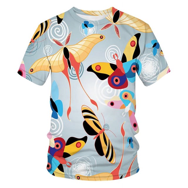 Mode Été T-Shirts Graphiques Imprimés Papillon pour Unisexe Tendance Personnalité Décontracté Extérieur Col Rond Manches Courtes Hauts
