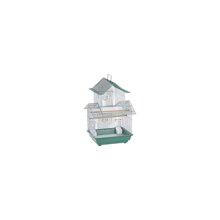 HomeStock Rustic Retreat Bird Cage with Natural Wood Accents, Durable Metal Construction, Spacious Interior, and Comfortable Features for Birds'-Color:Green