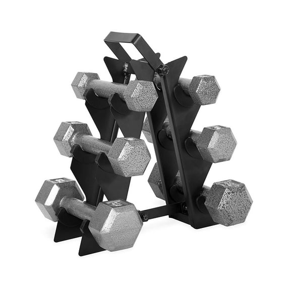 WF Athletic Supply 32lb Solid Hex Dumbbell Set with Storage Rack