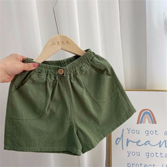 Pants for Boys Lightweight Breathable Pocketed Solid Print Elastic Waist Shorts for Casual Wear Green 3 Years-4 Years