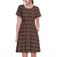 thumbnail image 1 of Easygdp Brown Gold Grid para Vestido Transpirable de Mujer, Vestido Suelto de Manga Corta con Pliegues y Bolsillos para el Verano, 1 of 6