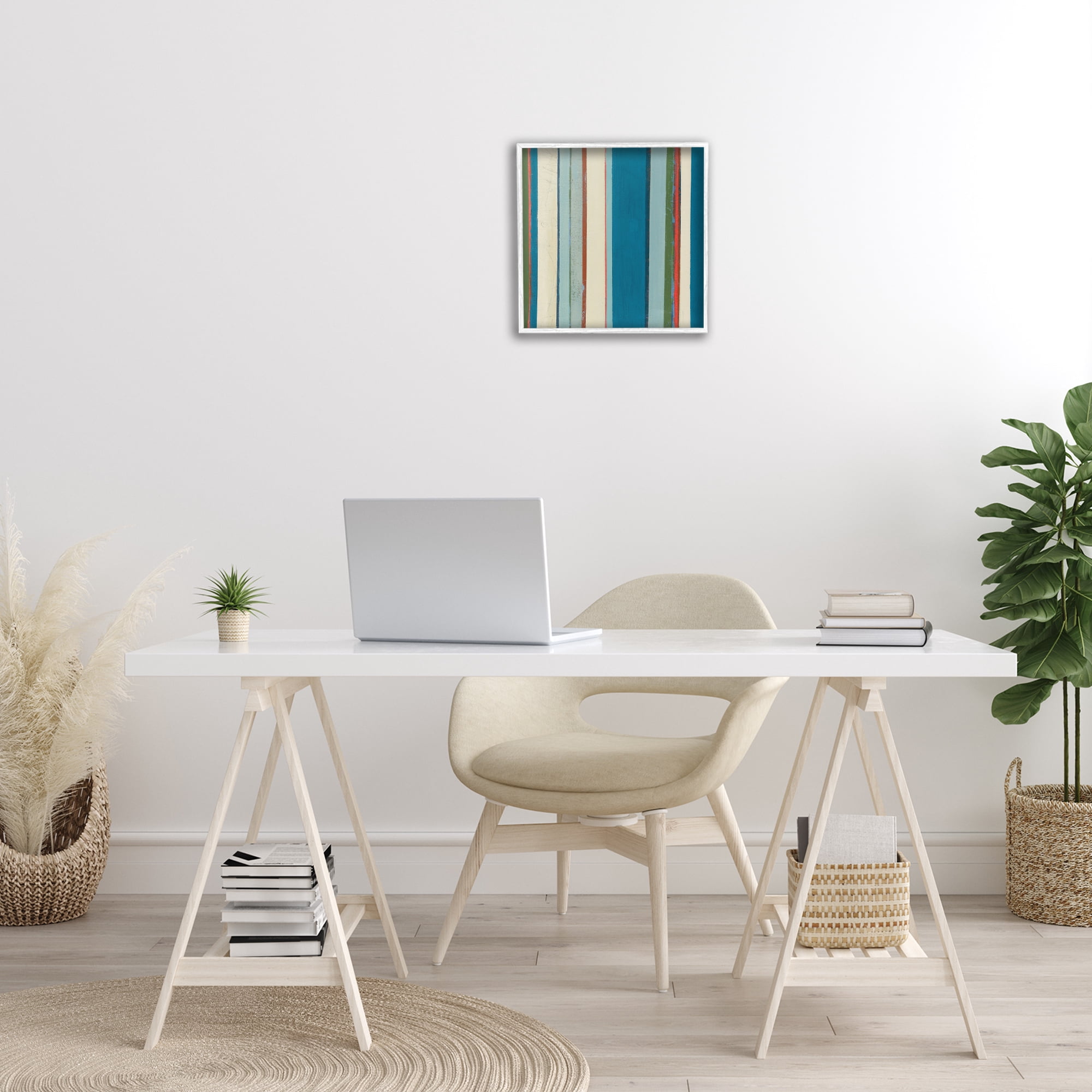 Stupell Industries Asymmetrical Blue Stripes Abstract Painting White Framed Art Print Wall Art, 17 x 17
