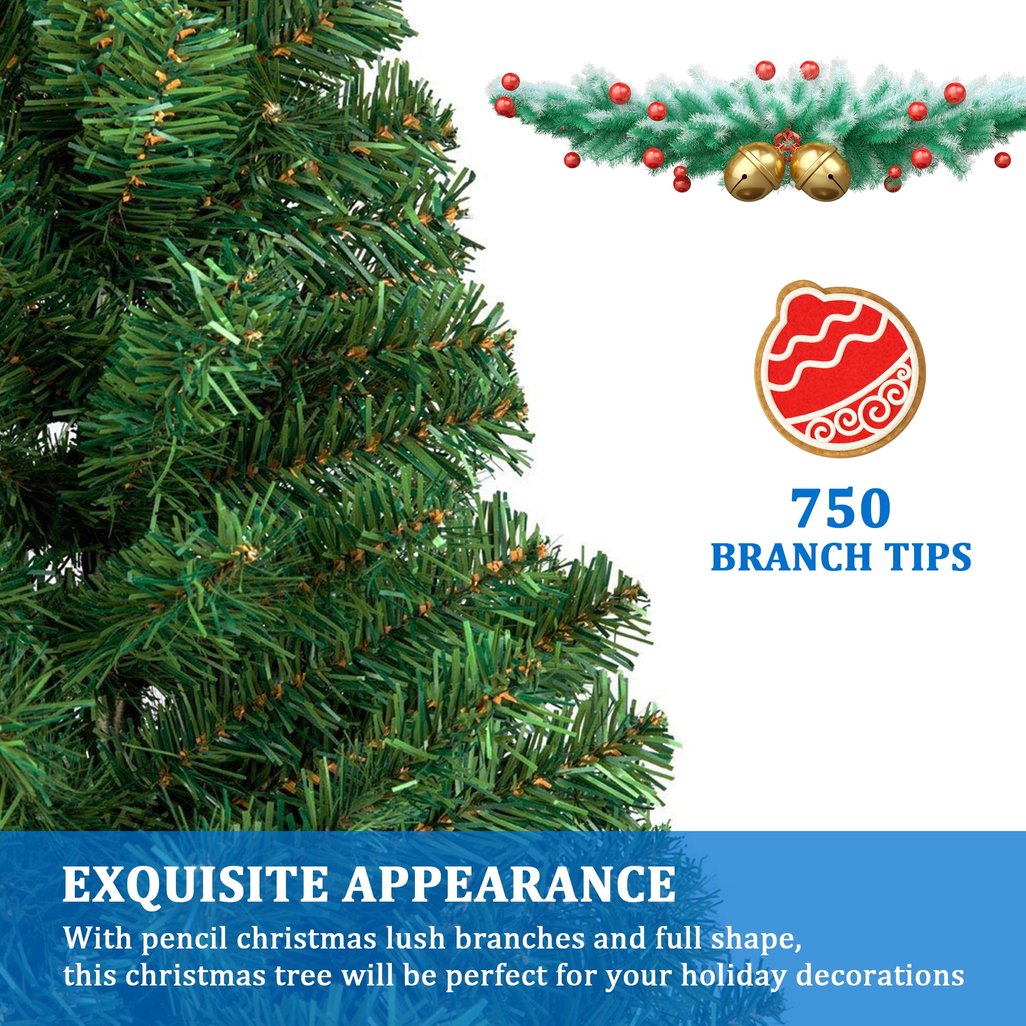 Kepooman 6ft PVC Artificial Christmas Tree with Metal Stand, 1050 Branches Xmas Tree for Home Office Holiday Decor, Green Kepooman 6ft PVC Artificial Christmas Tree with Metal Stand, 1050 Branches Xmas Tree for Home Office Holiday Decor, Green