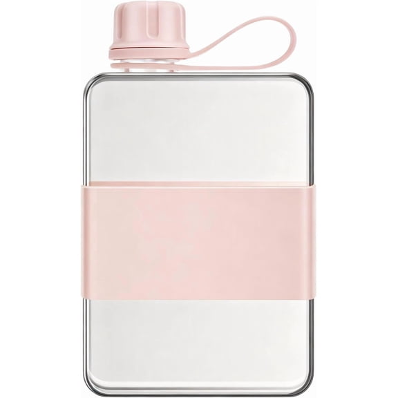 Flat Water Bottle with Handle 500 ml Flat Water Bottle BPA-Free Leak-Proof Slim Water Bottle for Travel Outdoor Fitness Sports Cycling Work School,Pink