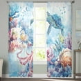 thumbnail image 3 of Sea Turtle Octopus Semi Sheer Curtains 72 Inch Length 2 Panels Set, Coastal Coral Summer Ocean Watercolor Sheer Kitchen Curtain Privacy Voile Window Curtain for Living Room Bedroom Rod Pocket Drapes, 3 of 7
