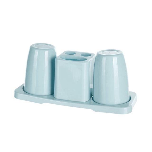 YOPTOP Double Toothbrush Cups Toothpaste Holder Set with Stand Bathroom Organizer Rack,Blue