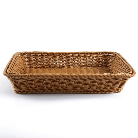 Poly-Wicker Bread Basket, Long Woven Tabletop Food Fruit Vegetables Serving Basket, Restaurant Serving, Honey Brown -