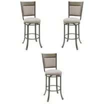 Pemberly Row Upholstered Bar Stool Set with Metal Base in Pewter - Set of 3