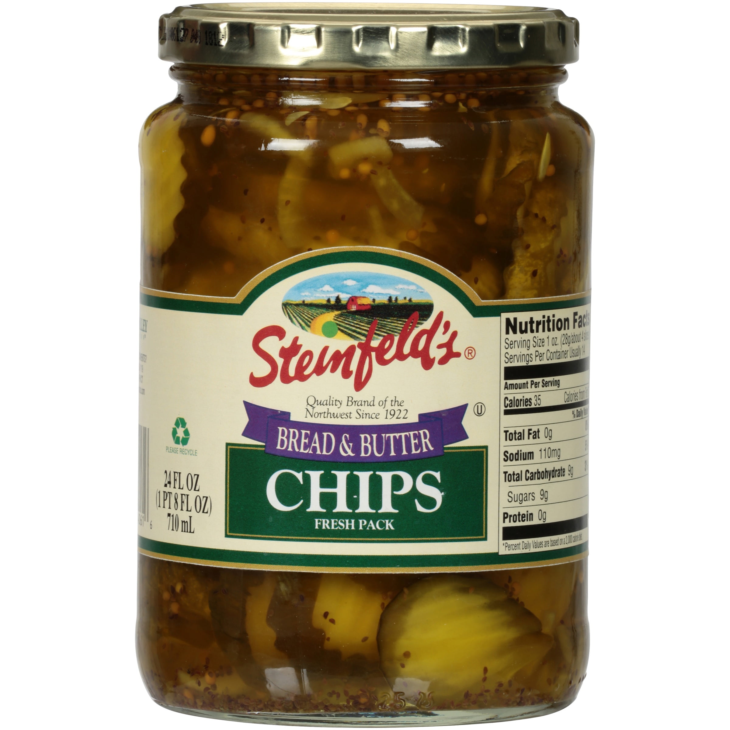 (3 pack) Steinfeld's Sliced Bread & Butter Chips, Gluten-Free, Mild Spice, 24 fl oz Jar
