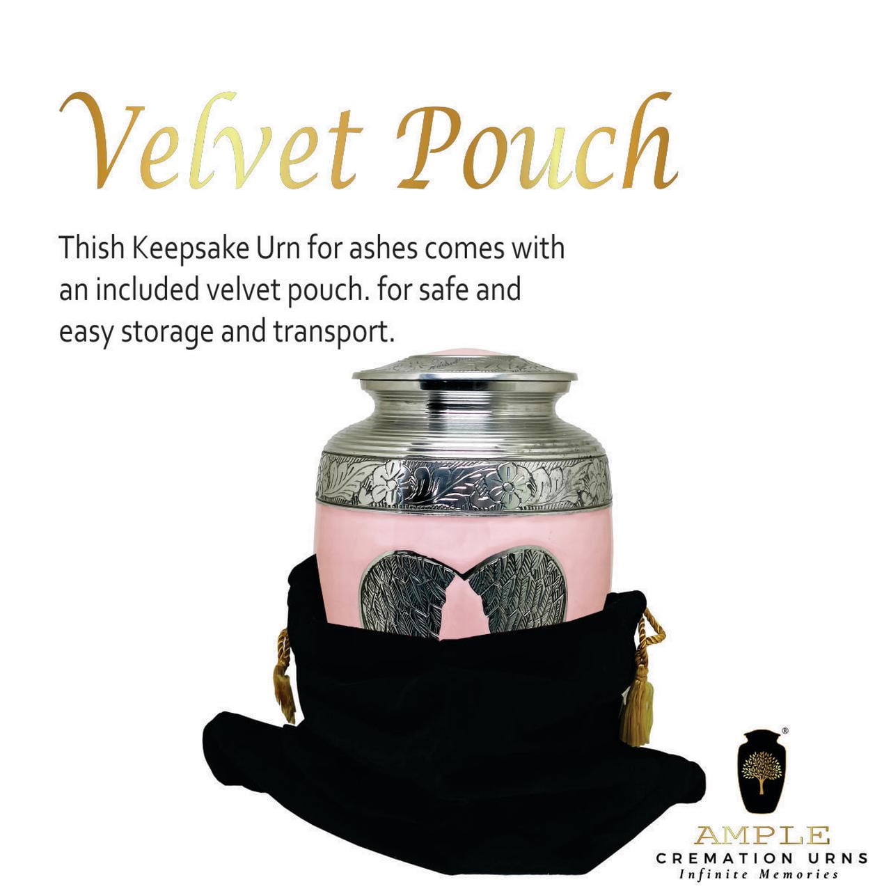 Pink Cremation Urn with Silver Wing Detail, 11x7 inches - Ample Size for Human Ashes