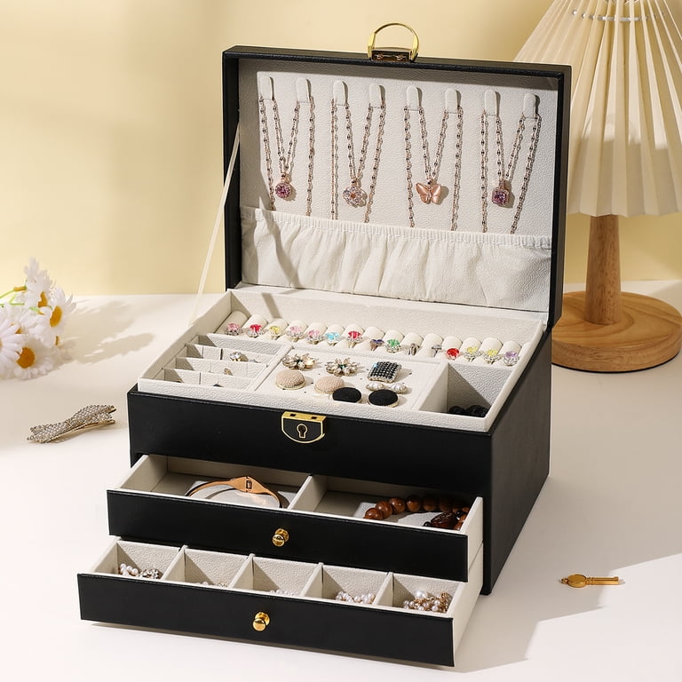 Gogcaro 3-Layer Lockable Jewelry Box Organizer, Black photo 6