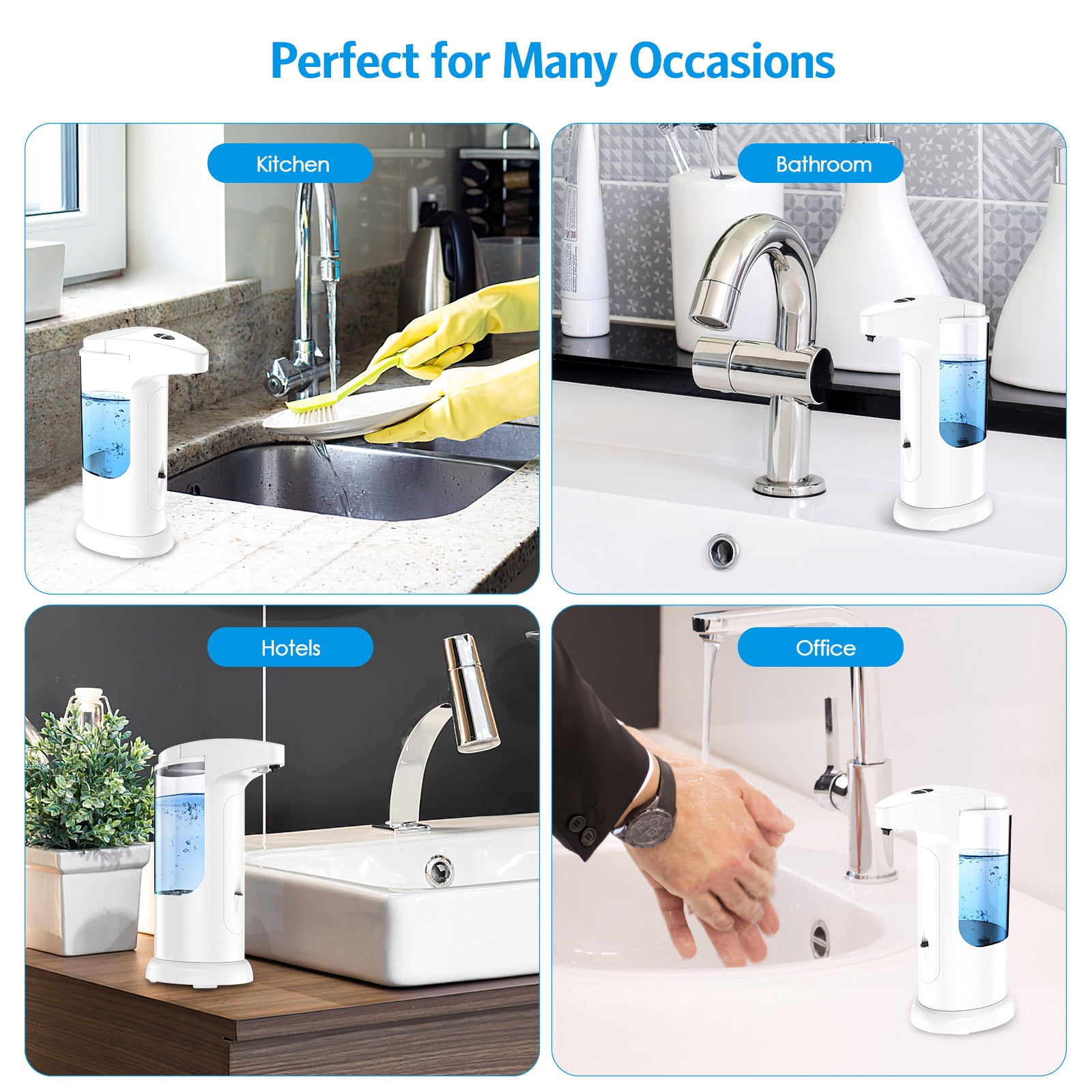 Soap Dispenser, AMIR Hand Soap Dispenser Waterproof Automatic Soap Dispenser for Kitchen Bathroom Facial Cleanser Washroom White