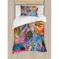 thumbnail image 3 of Abstract Duvet Cover Set Queen Size, Retro Background Graphic Artistic Composition in Watercolors Creative Illustration, Decorative 3 Piece Bedding Set with 2 Pillow Shams, Multicolor, by Ambesonne, 3 of 3