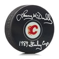thumbnail image 1 of Lanny McDonald Rondelle de Hockey des Flames de Calgary Signée avec Note de la Coupe Stanley 1989, 1 of 1