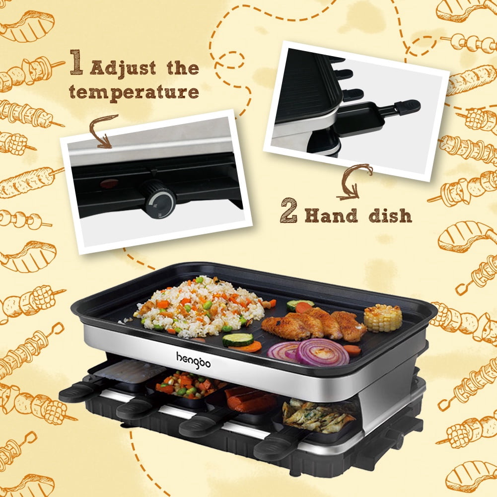 1500W Electric Grill, Adjustable Temp Control up to 460°F, Fast Heating Party Grill for 8 People, Oil Leak Prevention Design, Dishwasher Safe